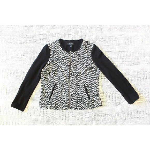 Talbots Black & white women's jackets zipper front Size 10P longs sleeve pockets - Picture 11 of 11